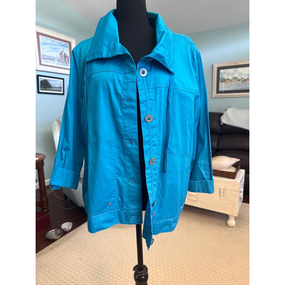 Liz Claiborne Womens Turquoise Blue 100% Cotton Button Front Jacket XL NWT - Picture 2 of 6